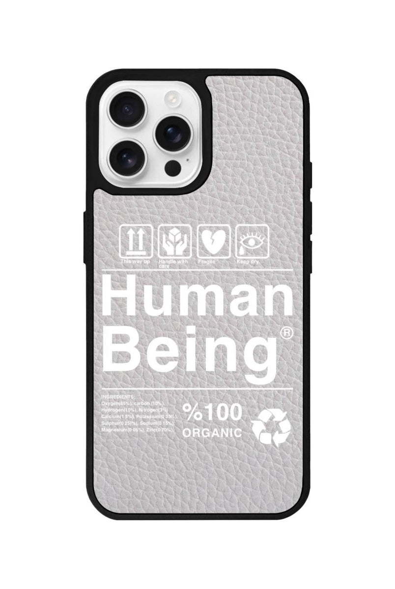 iPhone 16 Pro Human Being Leather Vegan Deri Telefon Kılıfı Gri - SUMTHINCS
