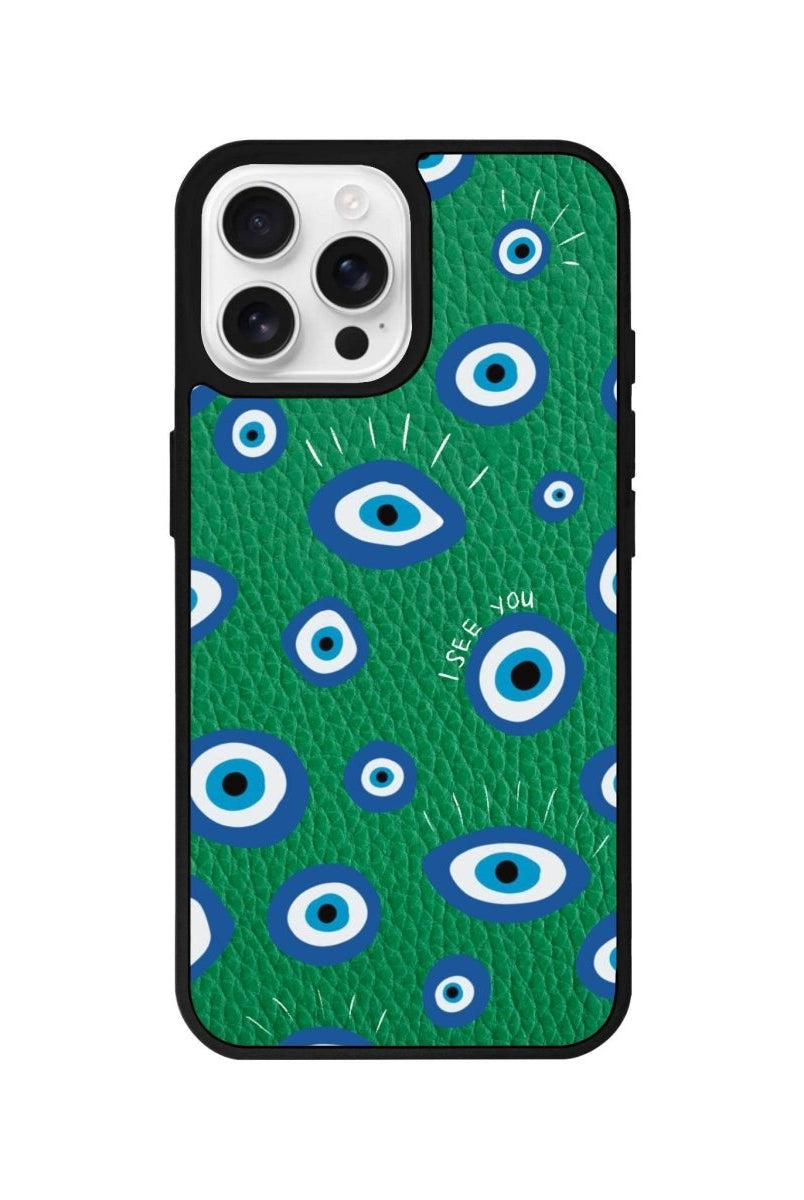 iPhone 16 Pro I See You Leather Vegan Deri Telefon Kılıfı Yeşil - SUMTHINCS