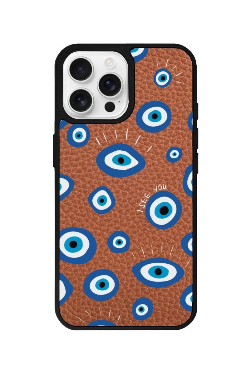 iPhone 16 Pro I See You Leather Vegan Deri Telefon Kılıfı Kahverengi - SUMTHINCS