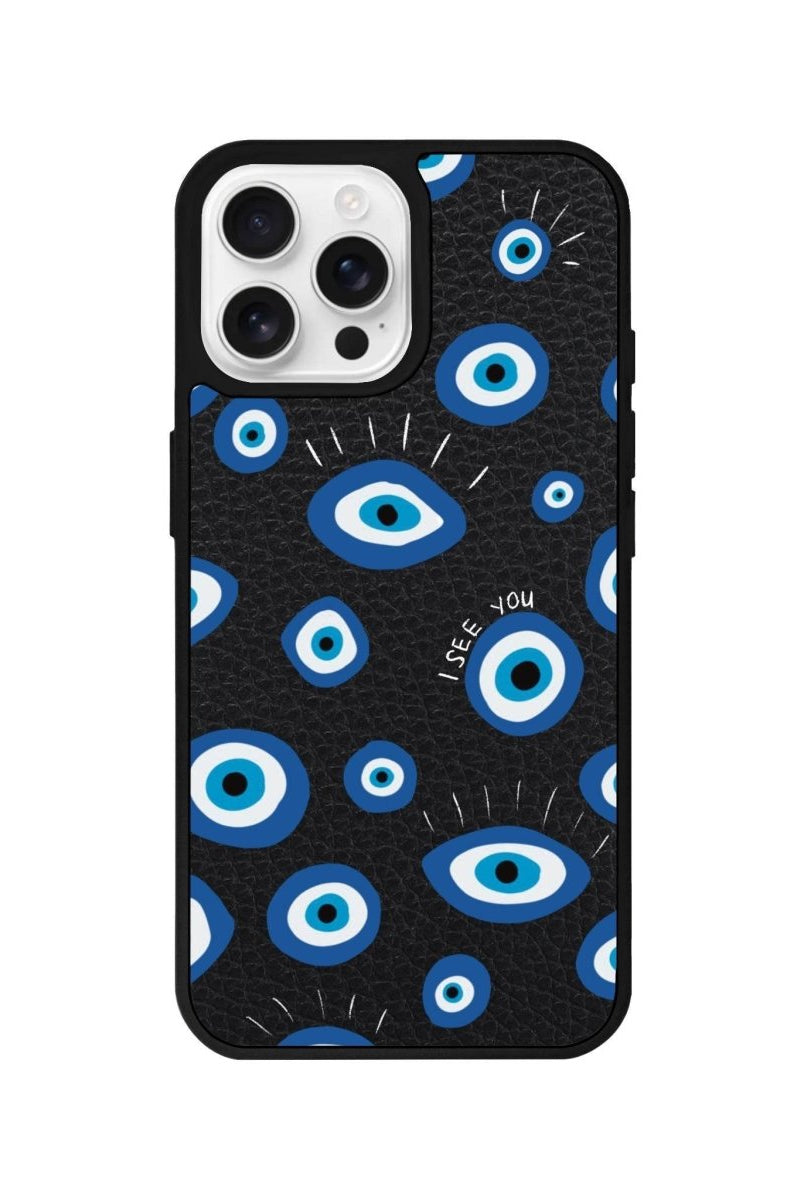 iPhone 16 Pro I See You Leather Vegan Deri Telefon Kılıfı Siyah - SUMTHINCS
