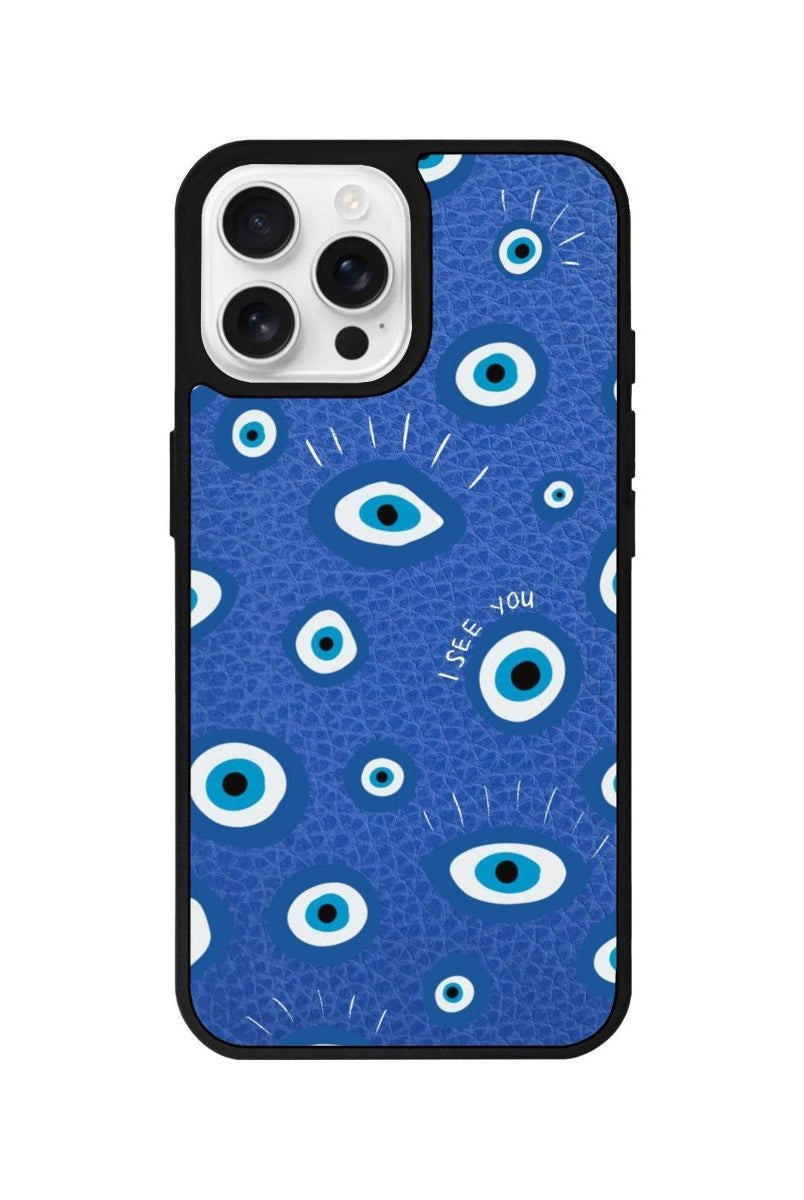iPhone 16 Pro I See You Leather Vegan Deri Telefon Kılıfı Mavi - SUMTHINCS