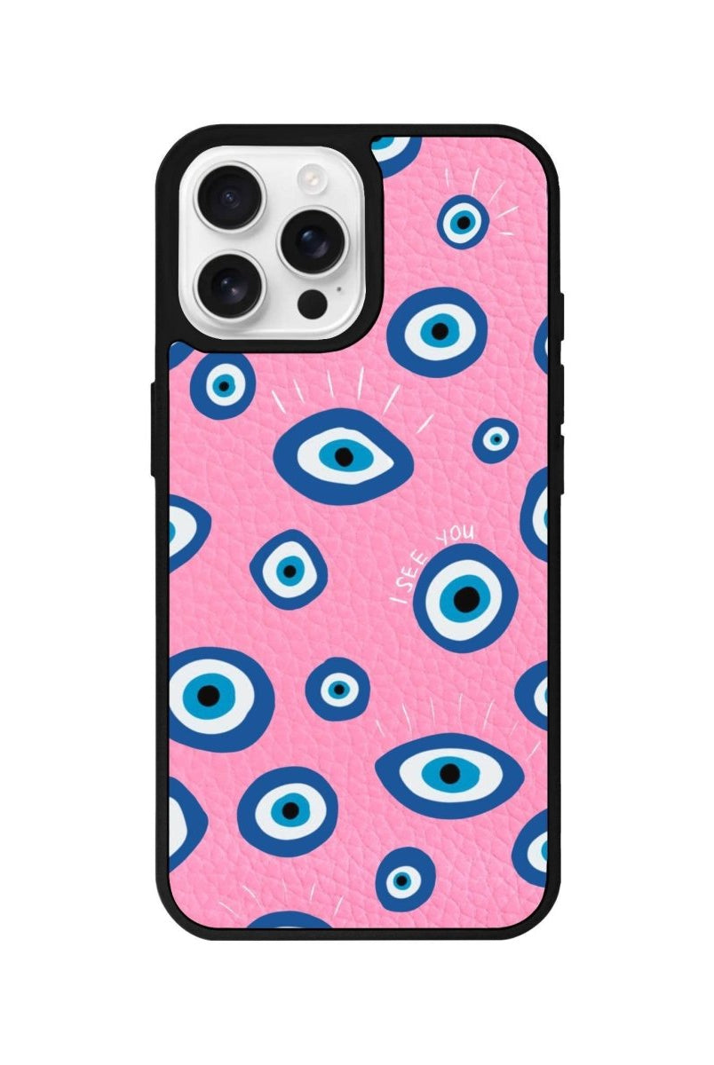 iPhone 16 Pro I See You Leather Vegan Deri Telefon Kılıfı Pembe - SUMTHINCS