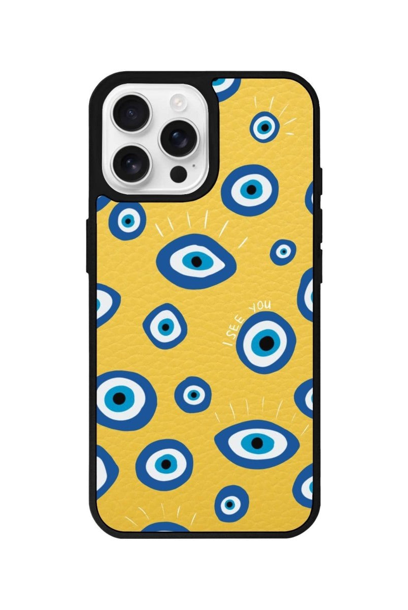 iPhone 16 Pro I See You Leather Vegan Deri Telefon Kılıfı Sarı - SUMTHINCS