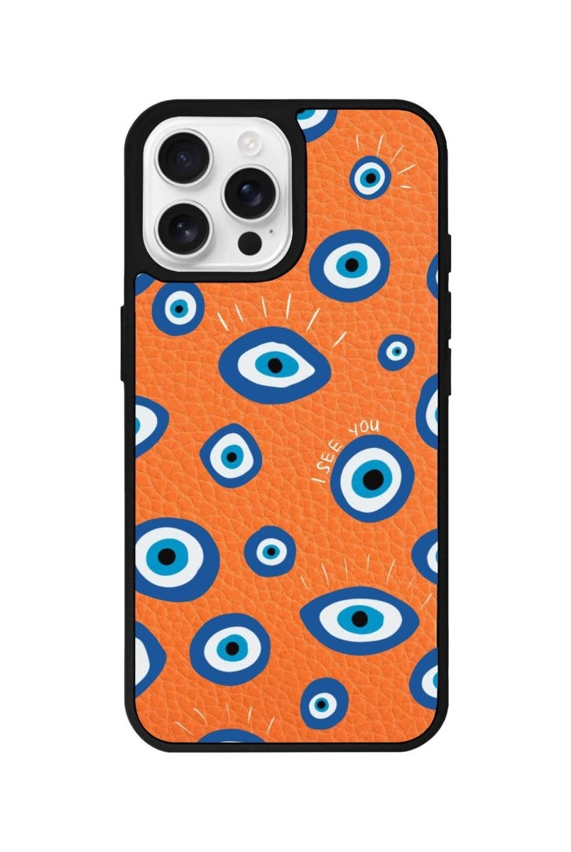 iPhone 16 Pro I See You Leather Vegan Deri Telefon Kılıfı Turuncu - SUMTHINCS