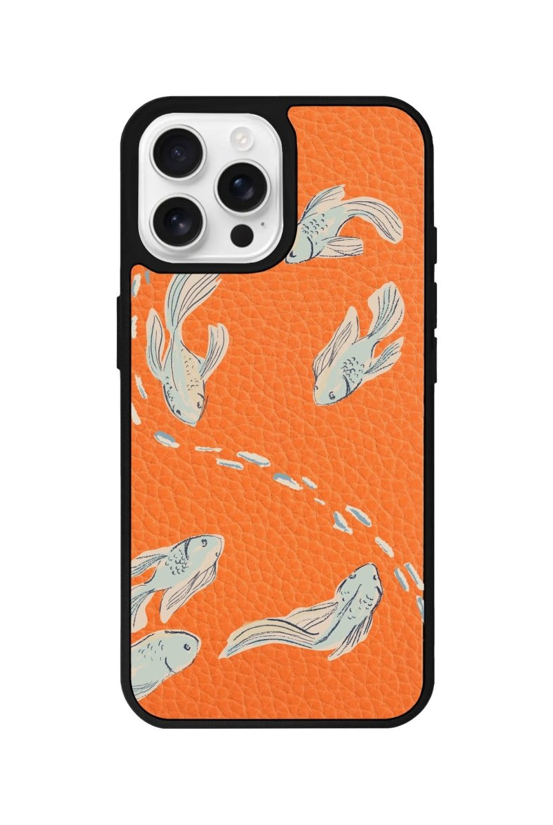 iPhone 16 Pro Koi Fish Leather Vegan Deri Telefon Kılıfı Turuncu - SUMTHINCS