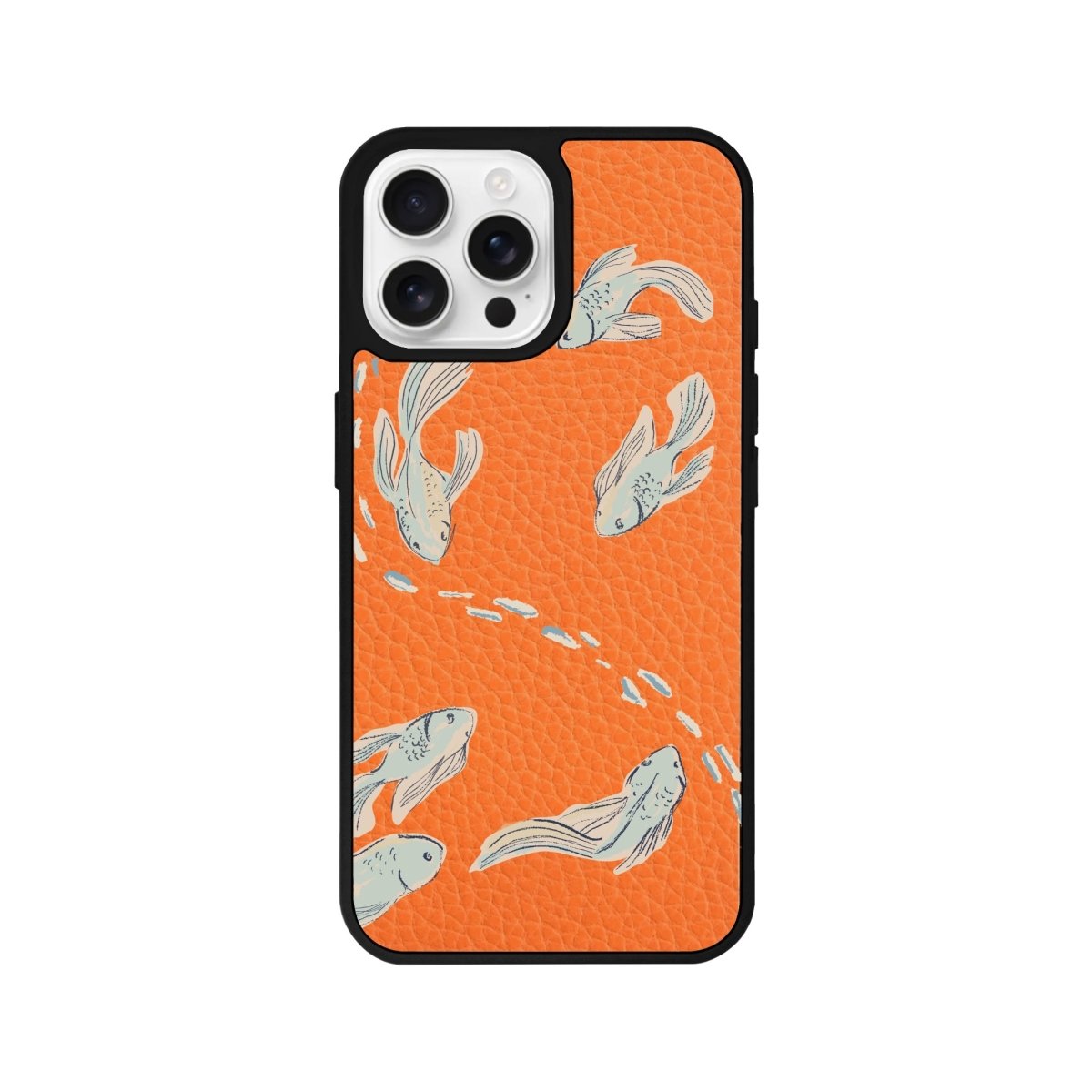 iPhone 16 Pro Koi Fish Leather Vegan Deri Telefon Kılıfı Turuncu - SUMTHINCS
