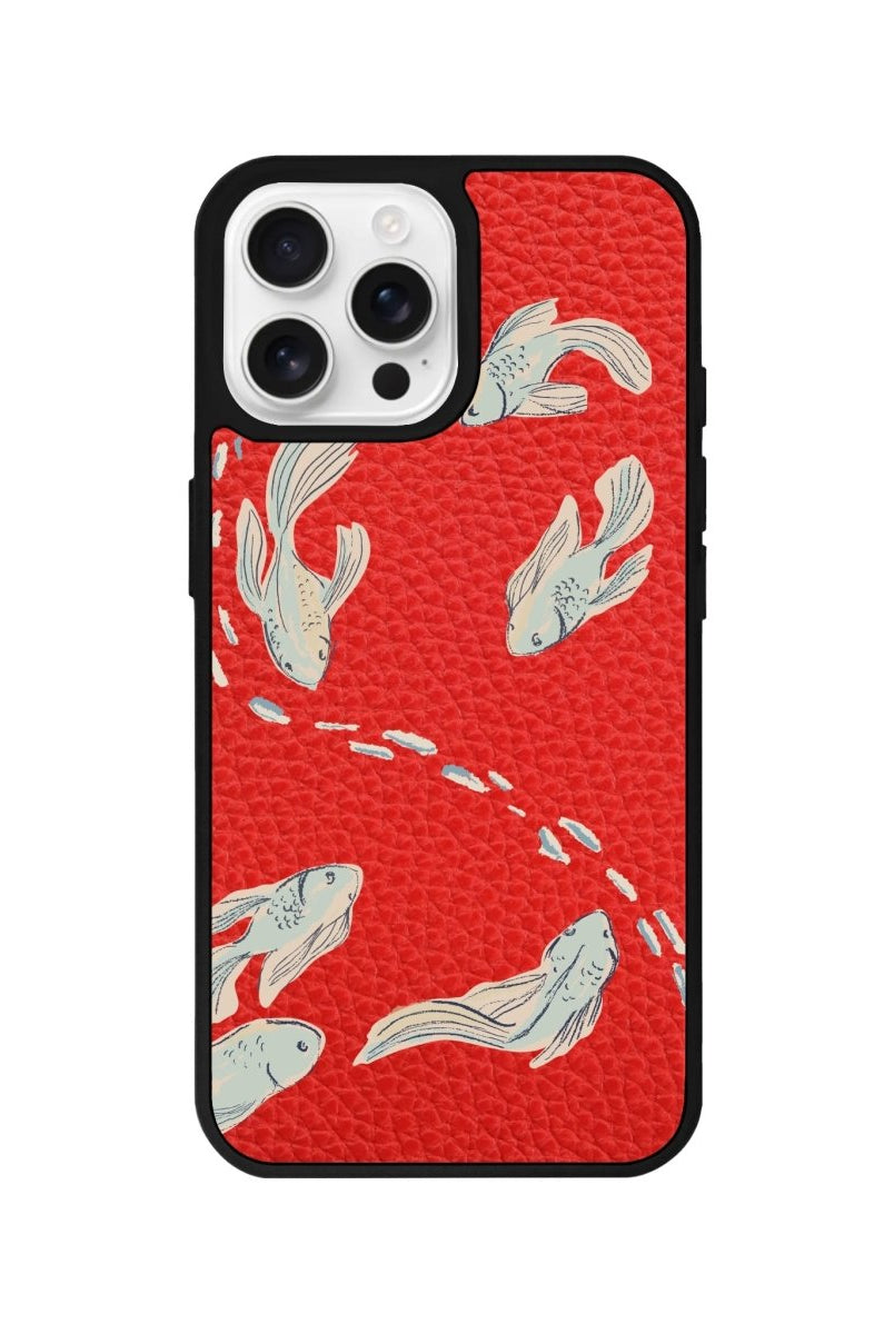 iPhone 16 Pro Koi Fish Leather Vegan Deri Telefon Kılıfı Kırmızı - SUMTHINCS