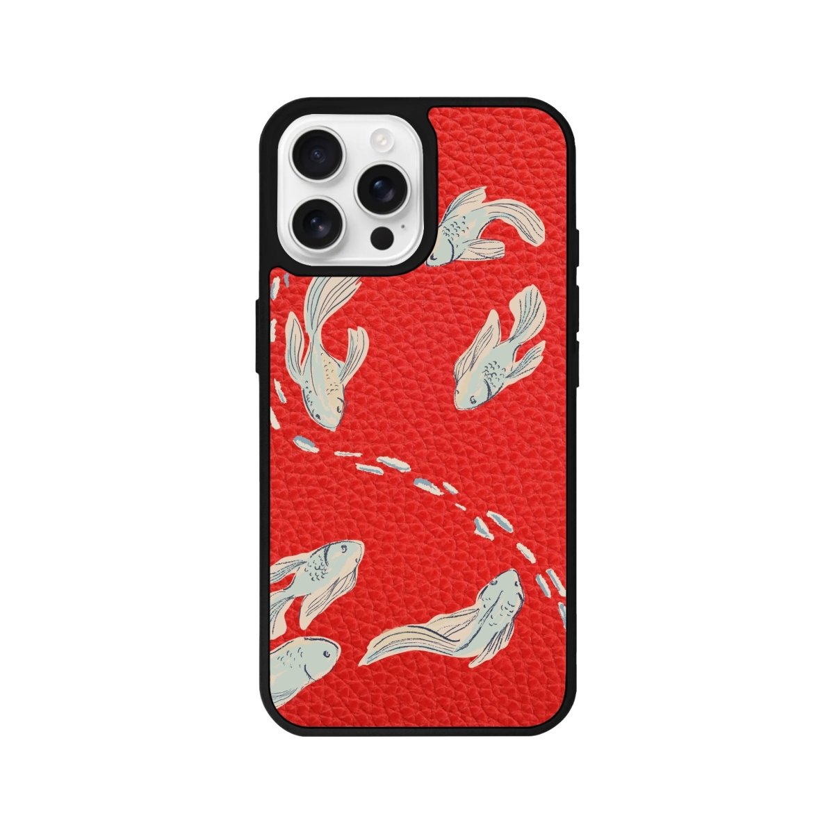 iPhone 16 Pro Koi Fish Leather Vegan Deri Telefon Kılıfı Kırmızı - SUMTHINCS