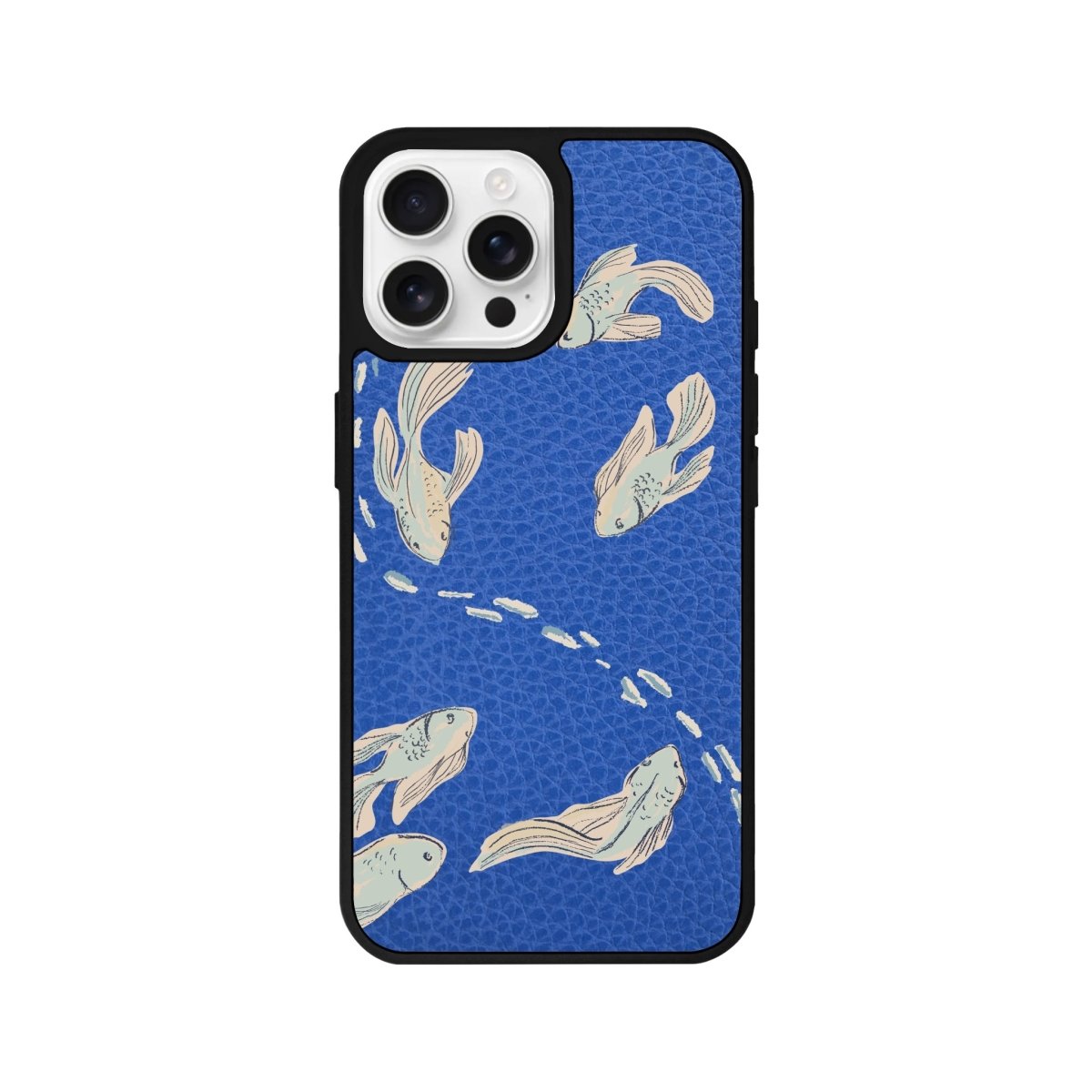 iPhone 16 Pro Koi Fish Leather Vegan Deri Telefon Kılıfı Mavi - SUMTHINCS
