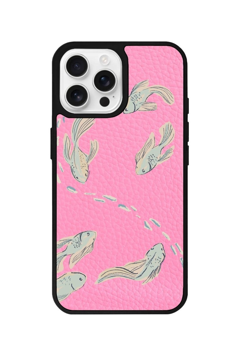 iPhone 16 Pro Koi Fish Leather Vegan Deri Telefon Kılıfı Pembe - SUMTHINCS