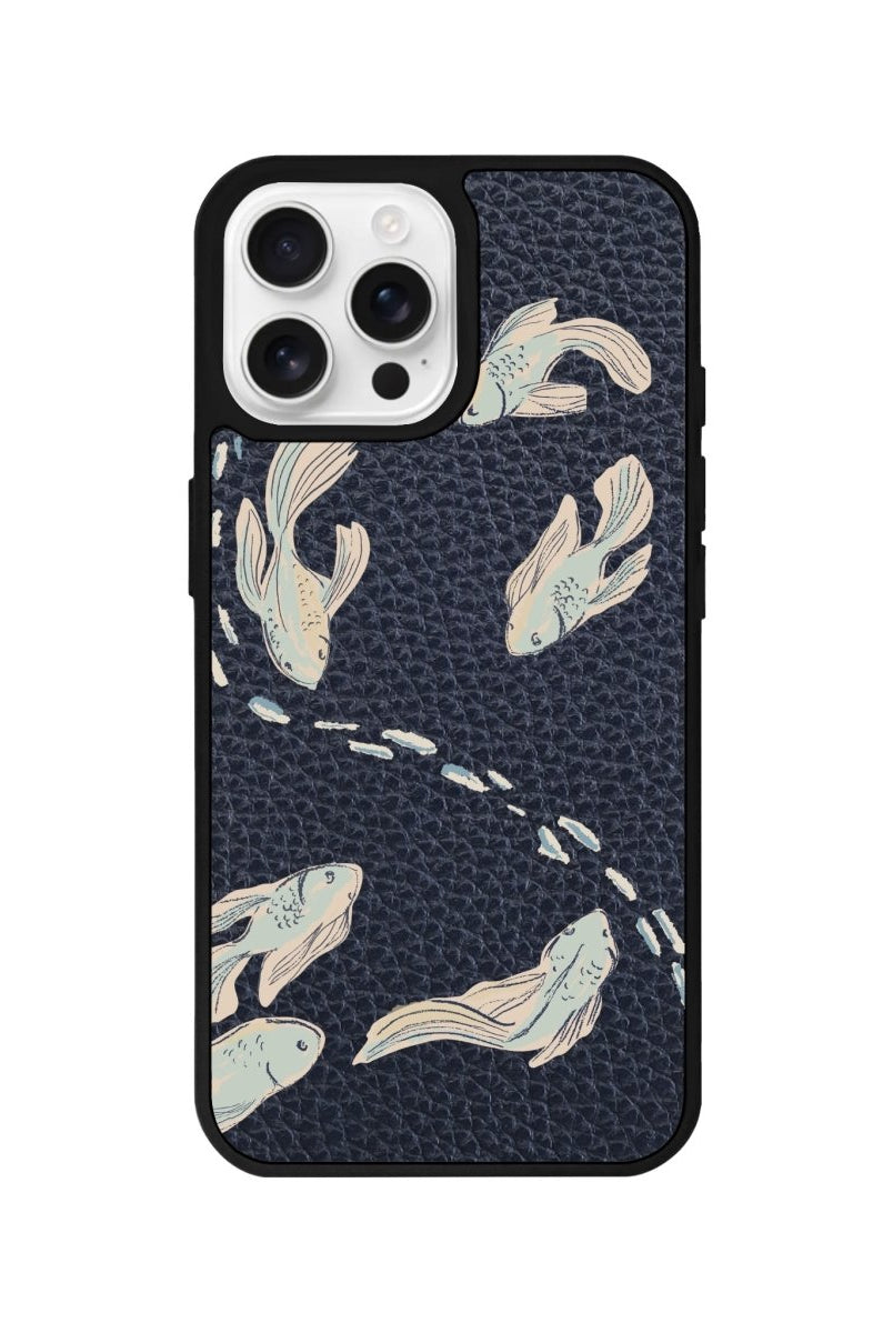 iPhone 16 Pro Koi Fish Leather Vegan Deri Telefon Kılıfı Pasifik Mavi - SUMTHINCS