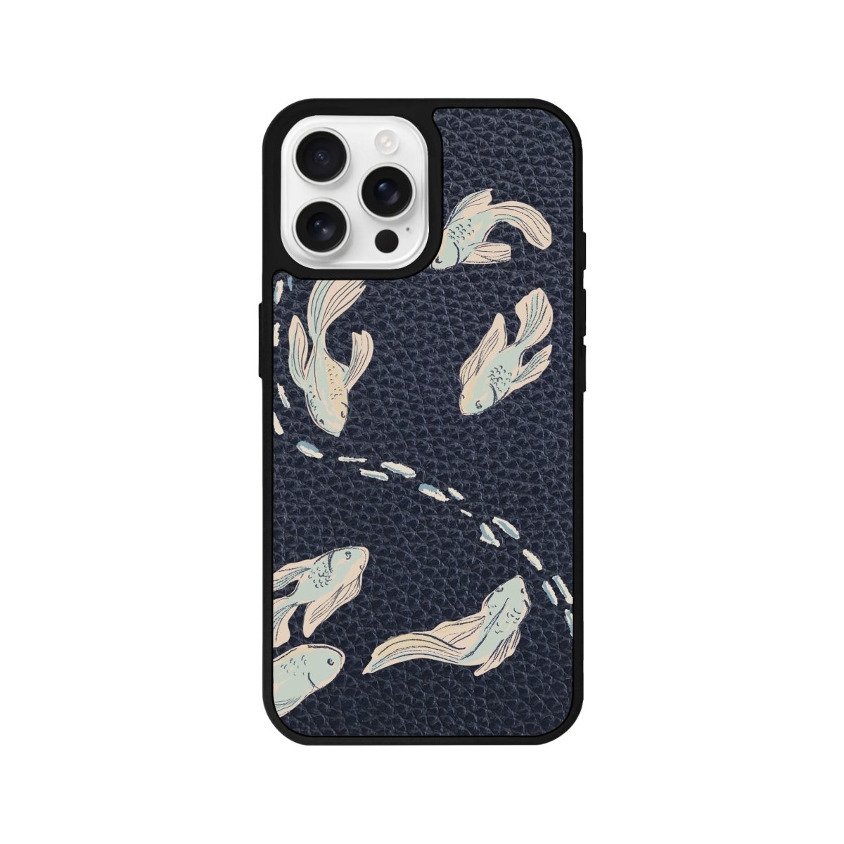 iPhone 16 Pro Koi Fish Leather Vegan Deri Telefon Kılıfı Pasifik Mavi - SUMTHINCS