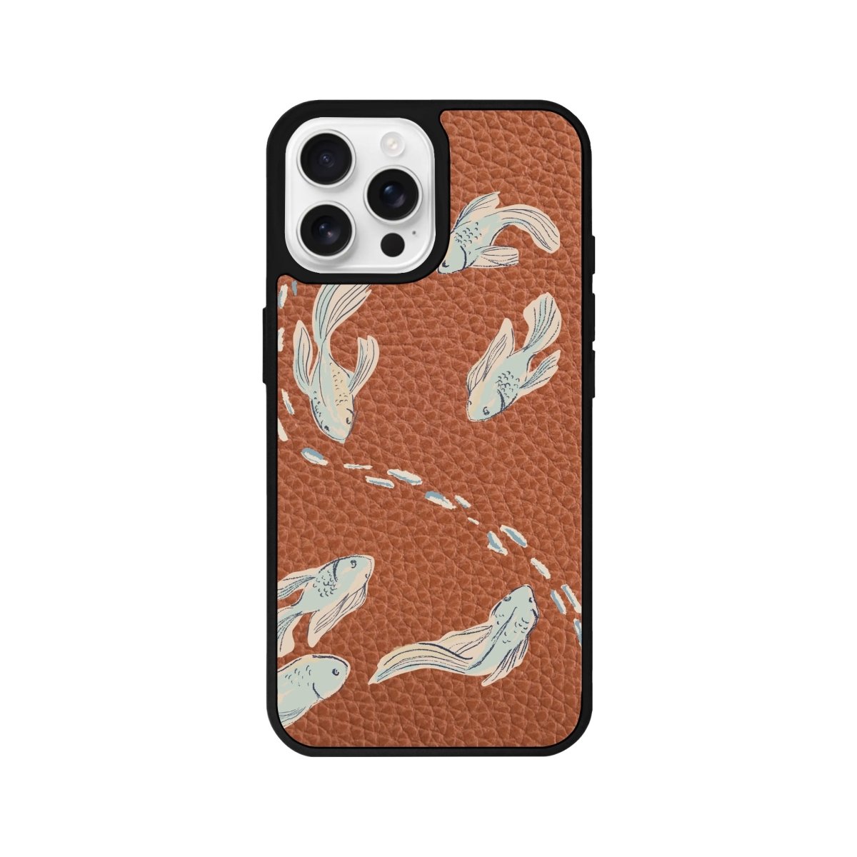 iPhone 16 Pro Koi Fish Leather Vegan Deri Telefon Kılıfı Kahverengi - SUMTHINCS