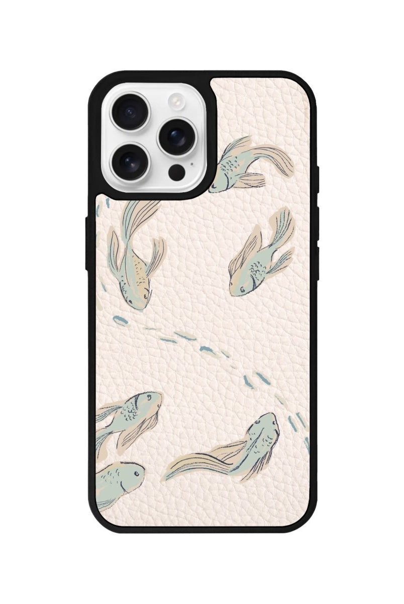 iPhone 16 Pro Koi Fish Leather Vegan Deri Telefon Kılıfı Bej - SUMTHINCS