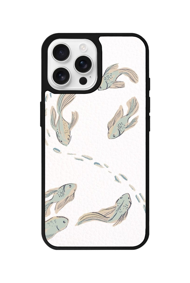 iPhone 16 Pro Koi Fish Leather Vegan Deri Telefon Kılıfı Beyaz - SUMTHINCS