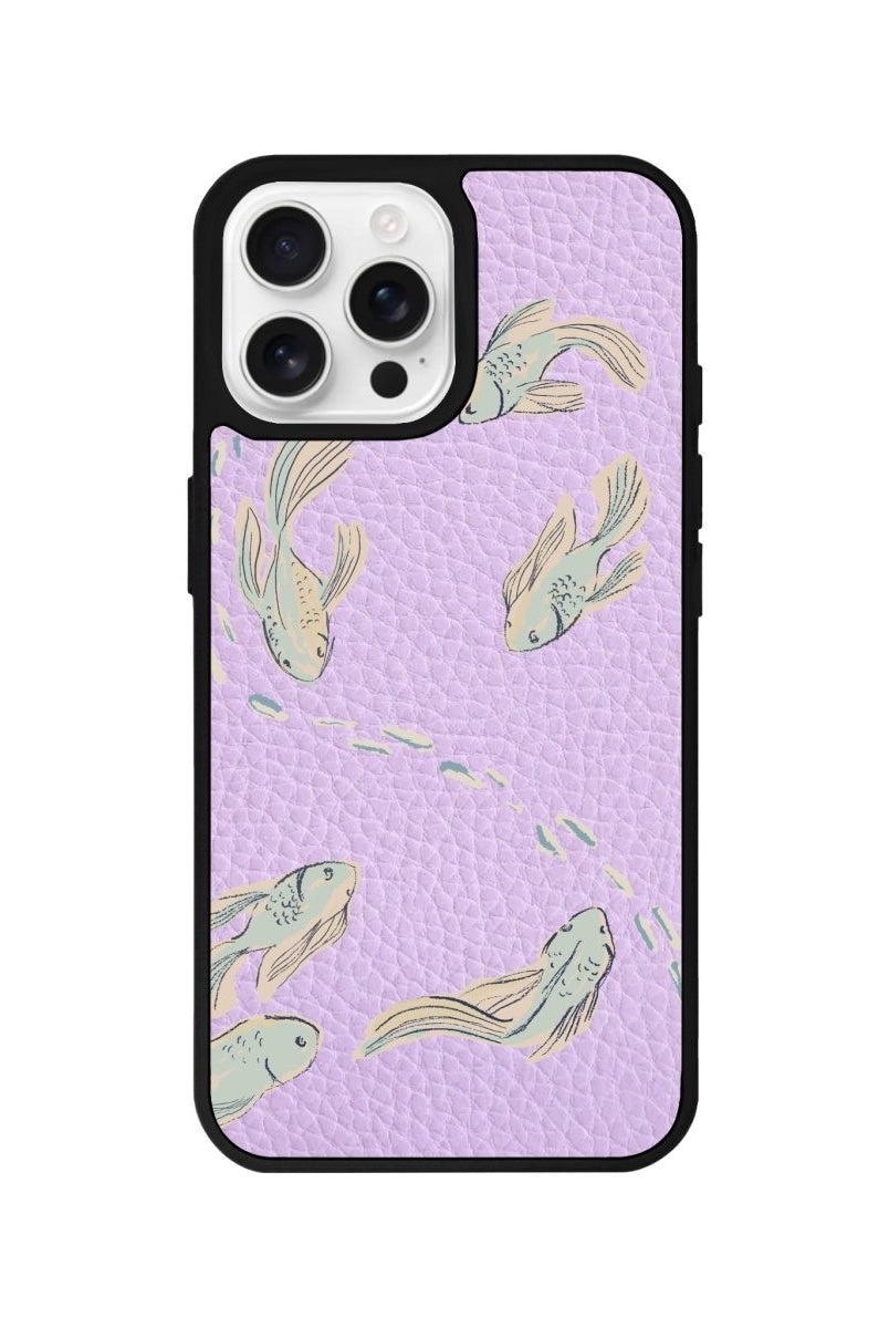 iPhone 16 Pro Koi Fish Leather Vegan Deri Telefon Kılıfı Lila - SUMTHINCS
