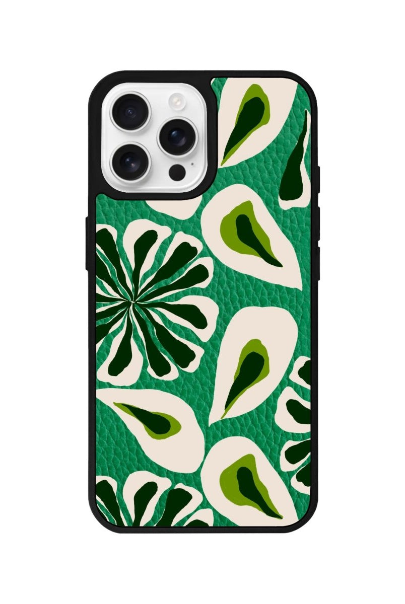 iPhone 16 Pro Leafs Leather Vegan Deri Telefon Kılıfı Yeşil - SUMTHINCS