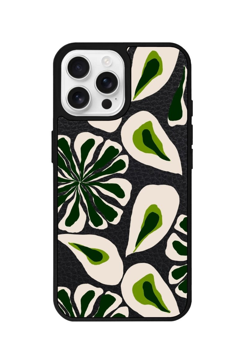 iPhone 16 Pro Leafs Leather Vegan Deri Telefon Kılıfı Siyah - SUMTHINCS