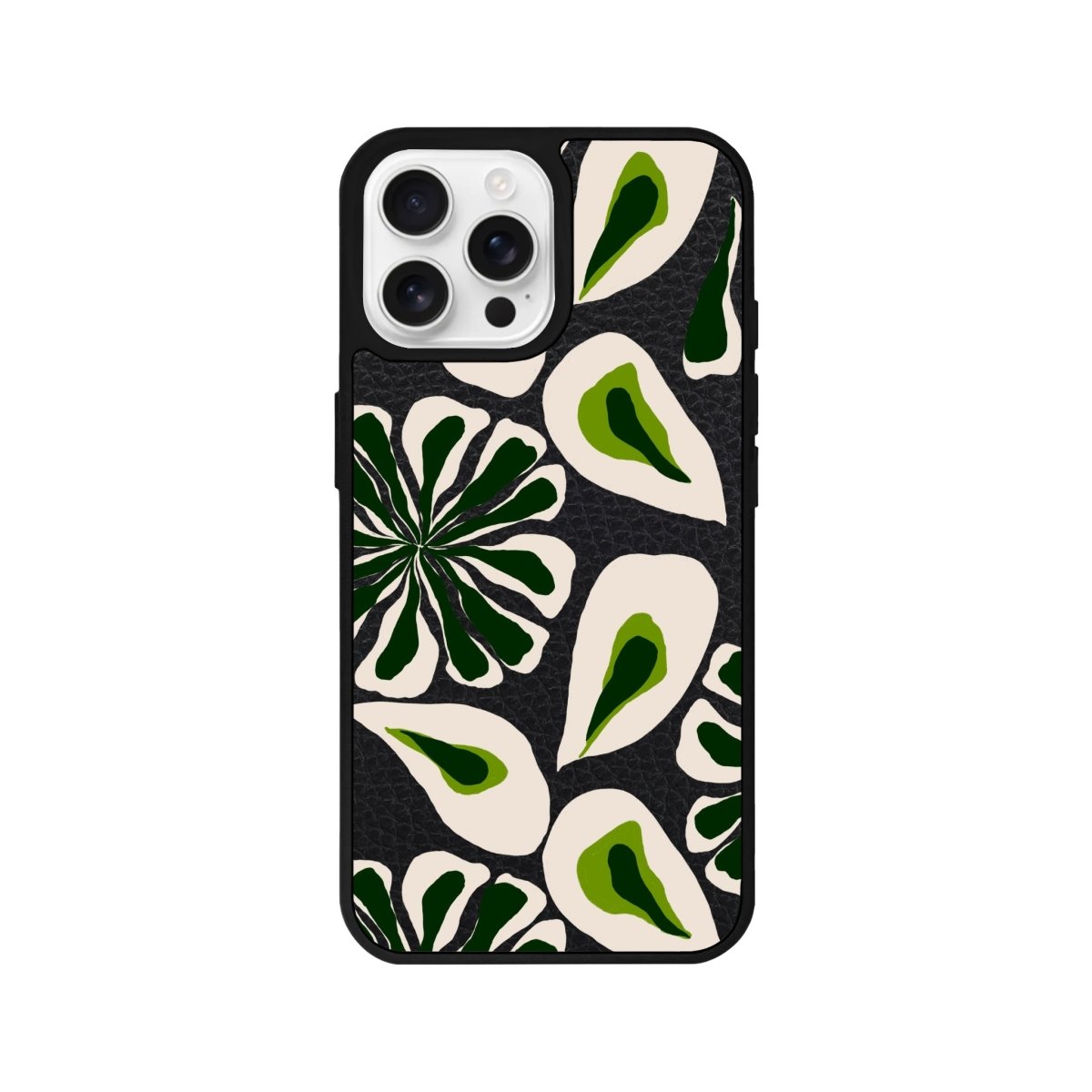 iPhone 16 Pro Leafs Leather Vegan Deri Telefon Kılıfı Siyah - SUMTHINCS