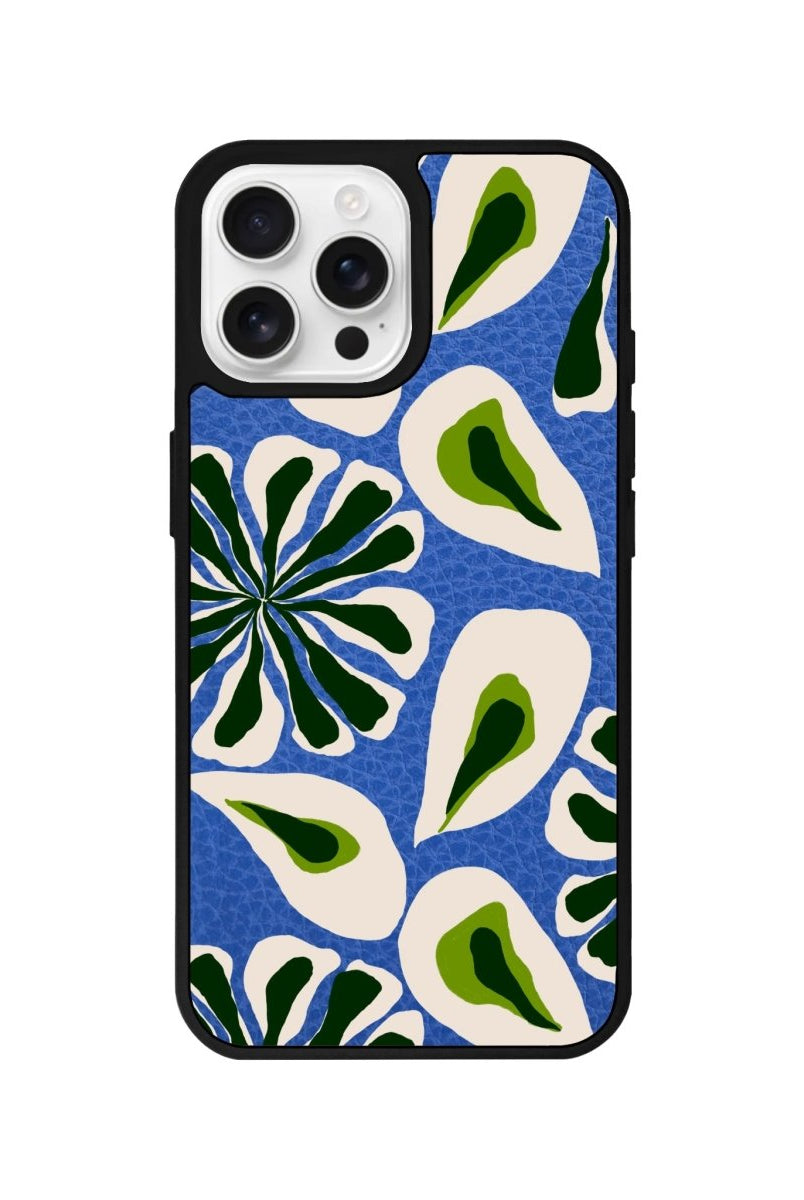 iPhone 16 Pro Leafs Leather Vegan Deri Telefon Kılıfı Mavi - SUMTHINCS