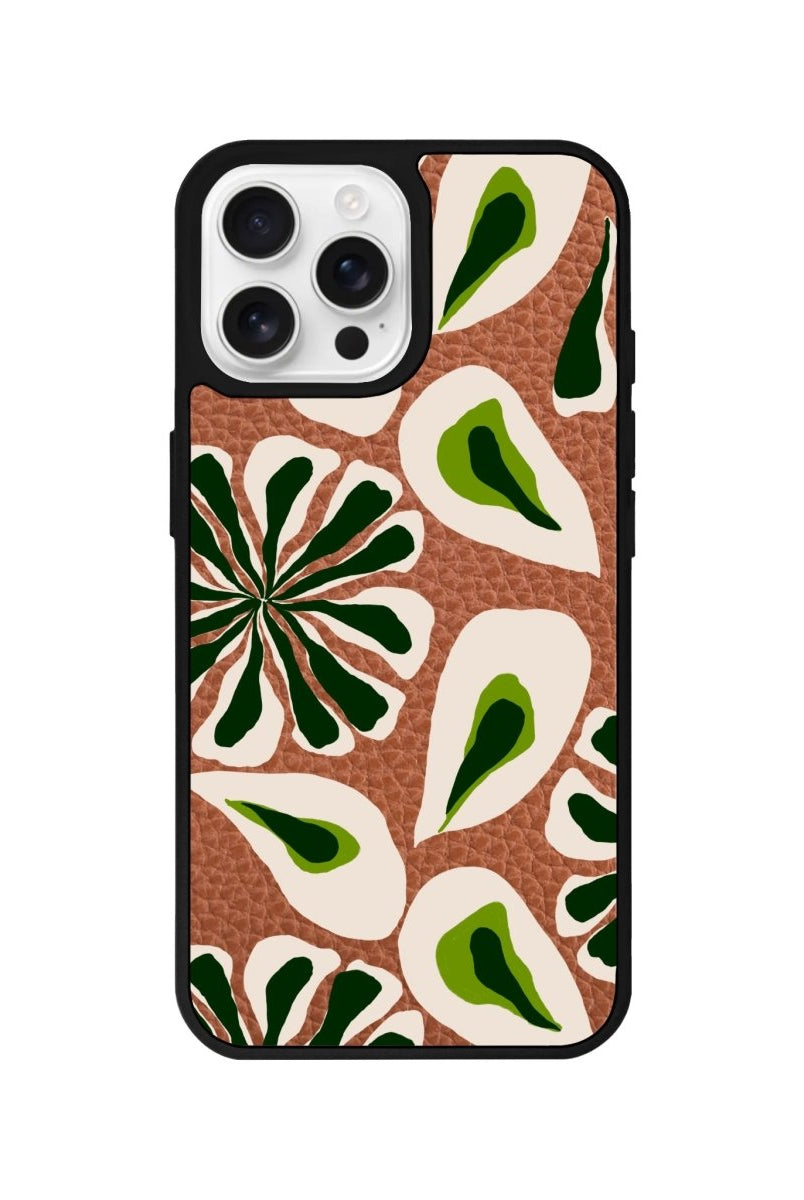 iPhone 16 Pro Leafs Leather Vegan Deri Telefon Kılıfı Kahverengi - SUMTHINCS