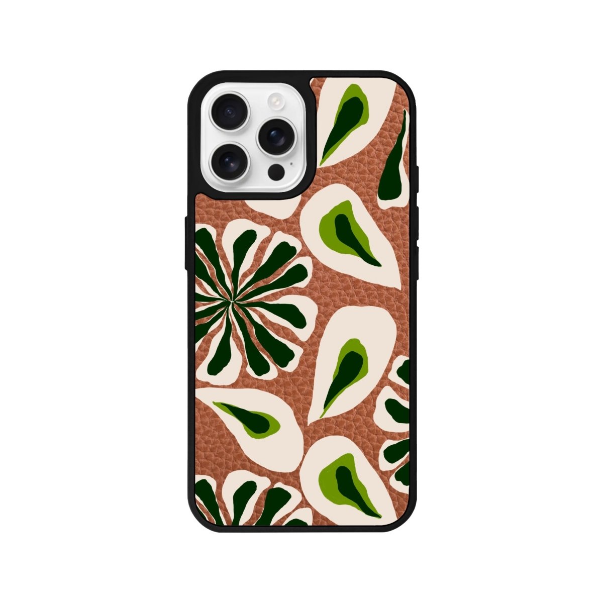 iPhone 16 Pro Leafs Leather Vegan Deri Telefon Kılıfı Kahverengi - SUMTHINCS