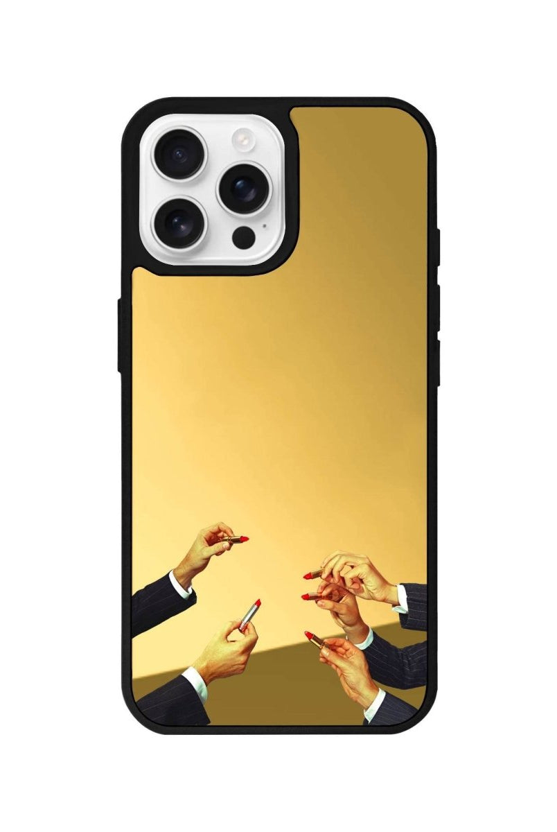 iPhone 16 Pro Lipstick Mirror Aynalı Telefon Kılıfı Altın - SUMTHINCS