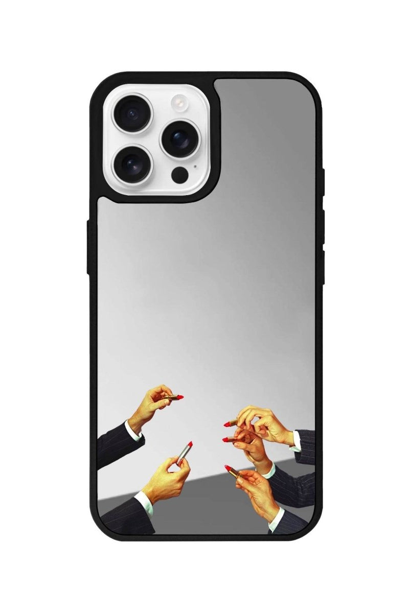 iPhone 16 Pro Lipstick Mirror Aynalı Telefon Kılıfı Gümüş - SUMTHINCS
