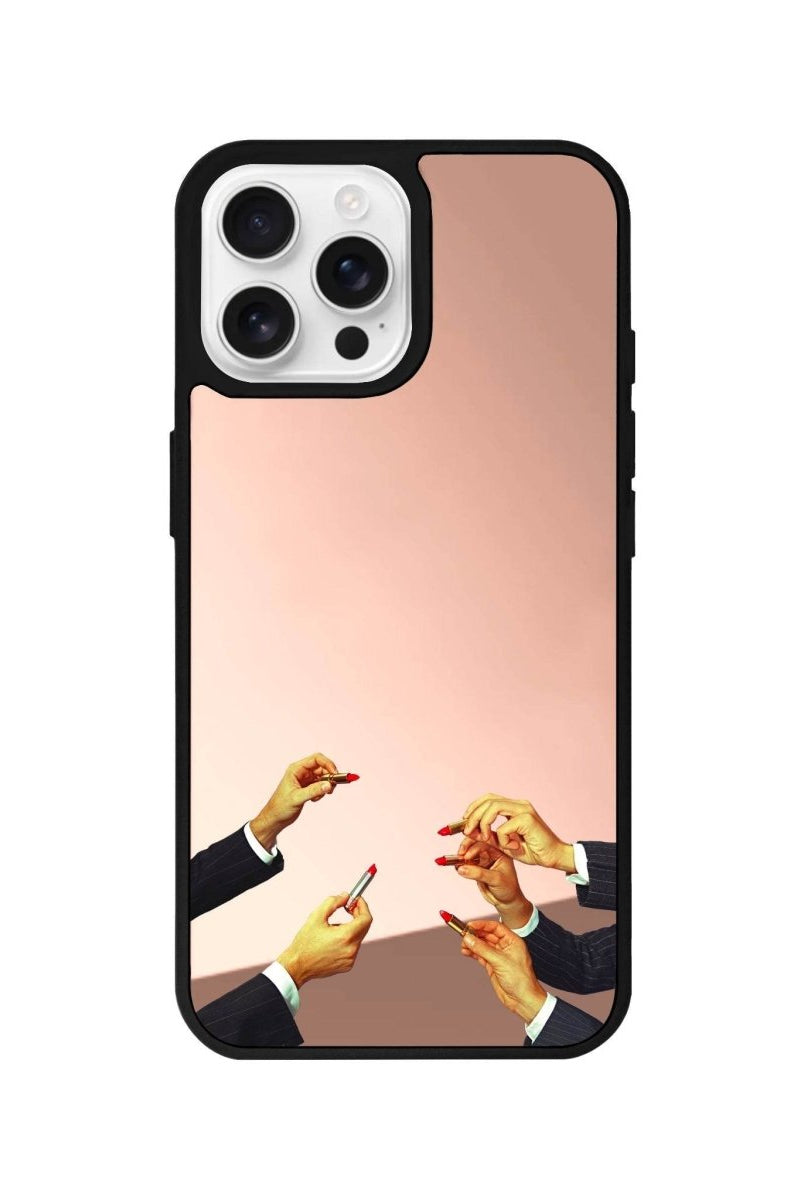 iPhone 16 Pro Lipstick Mirror Aynalı Telefon Kılıfı Metalik Pembe - SUMTHINCS