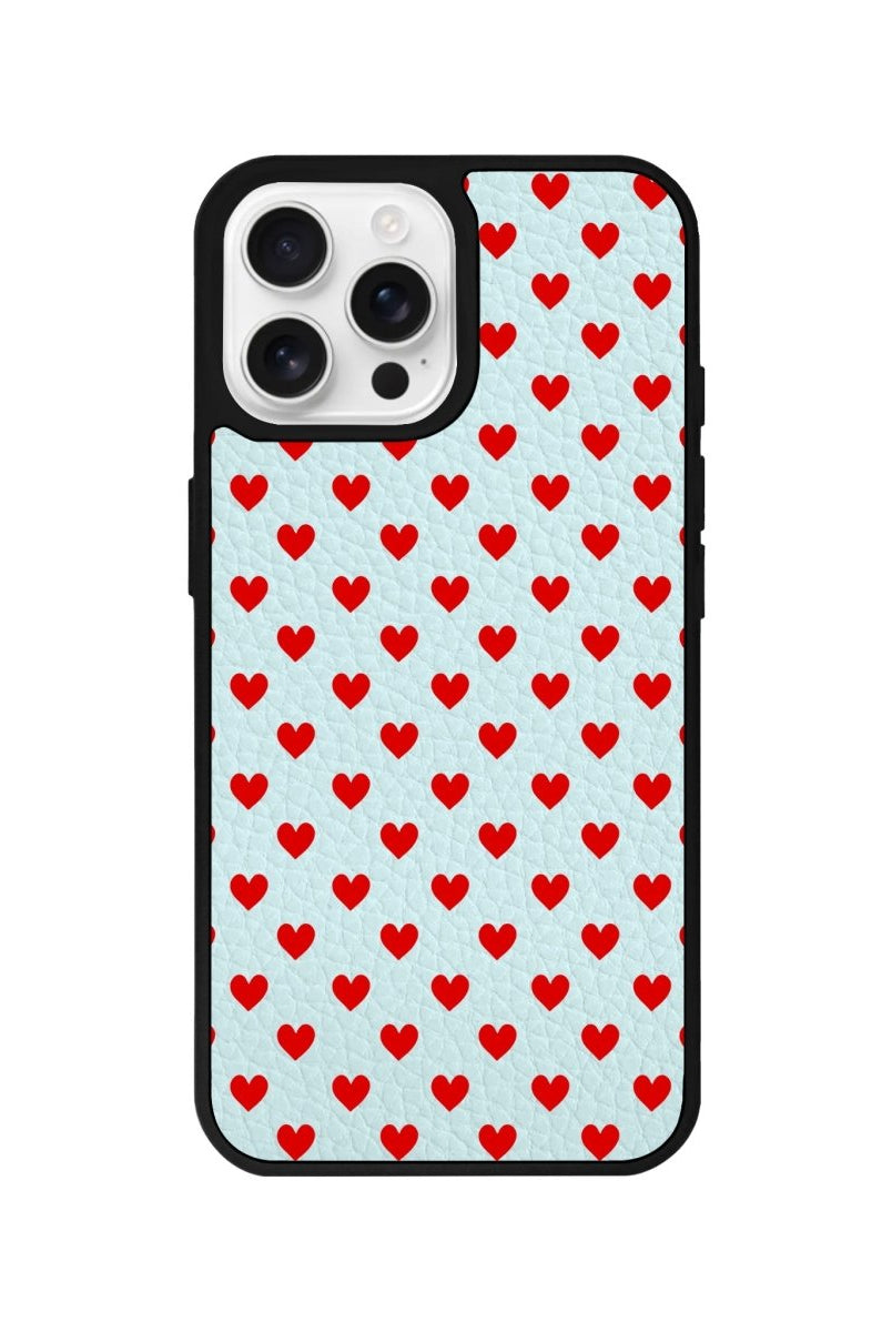 iPhone 16 Pro Little Hearts Leather Vegan Deri Telefon Kılıfı Açık Mavi - SUMTHINCS