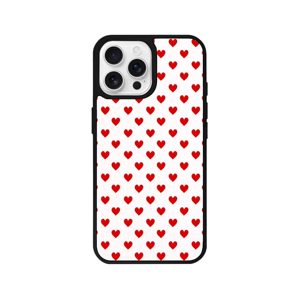 iPhone 16 Pro Little Hearts Leather Vegan Deri Telefon Kılıfı Beyaz - SUMTHINCS