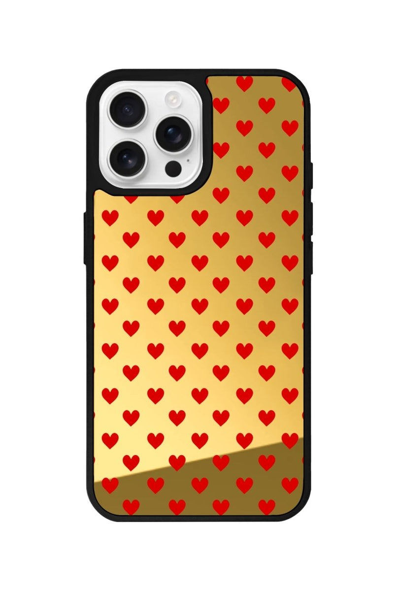 iPhone 16 Pro Little Hearts Mirror Aynalı Telefon Kılıfı Altın - SUMTHINCS