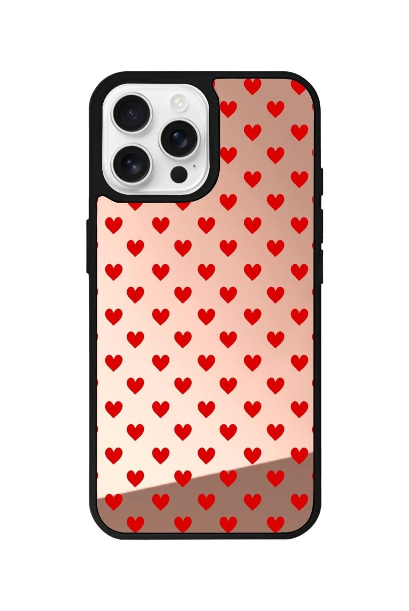 iPhone 16 Pro Little Hearts Mirror Aynalı Telefon Kılıfı Metalik Pembe - SUMTHINCS