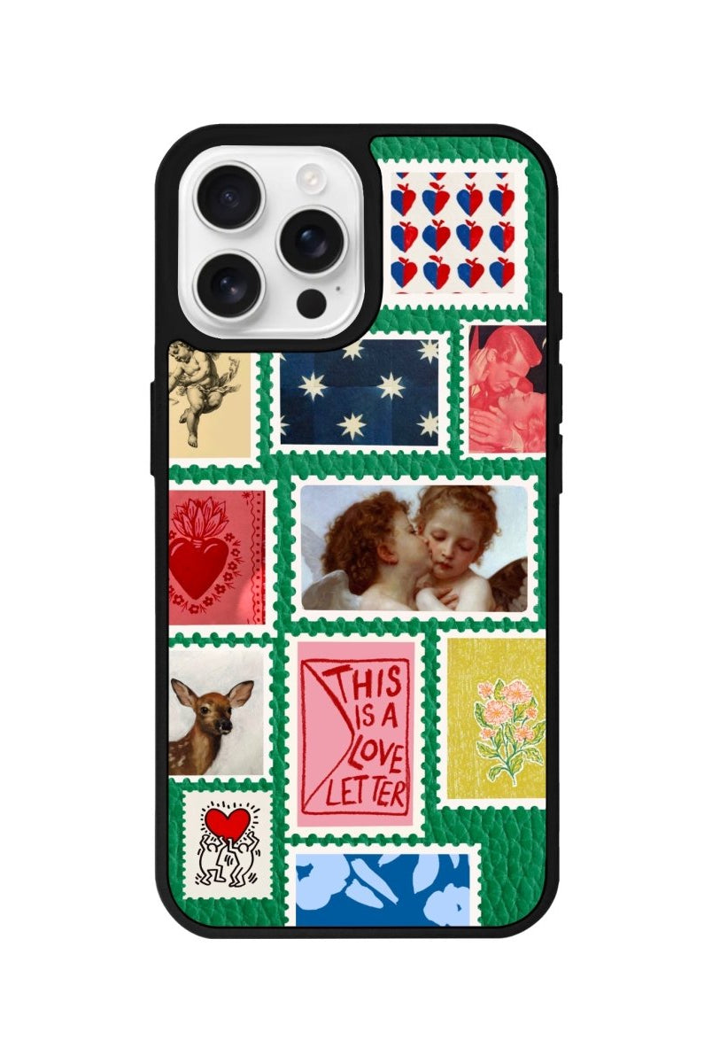 iPhone 16 Pro Love Letter Leather Vegan Deri Telefon Kılıfı Yeşil - SUMTHINCS