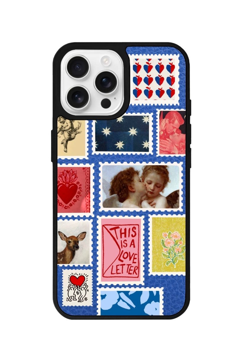 iPhone 16 Pro Love Letter Leather Vegan Deri Telefon Kılıfı Mavi - SUMTHINCS