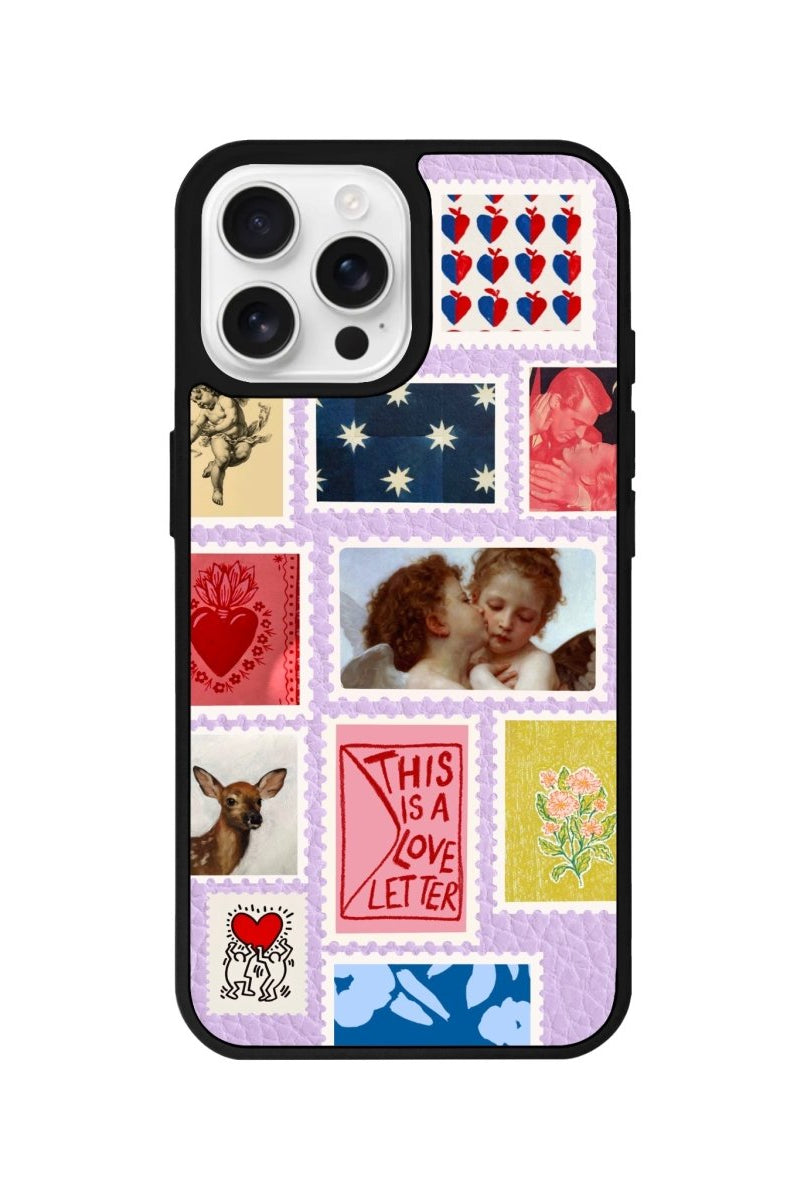 iPhone 16 Pro Love Letter Leather Vegan Deri Telefon Kılıfı Lila - SUMTHINCS