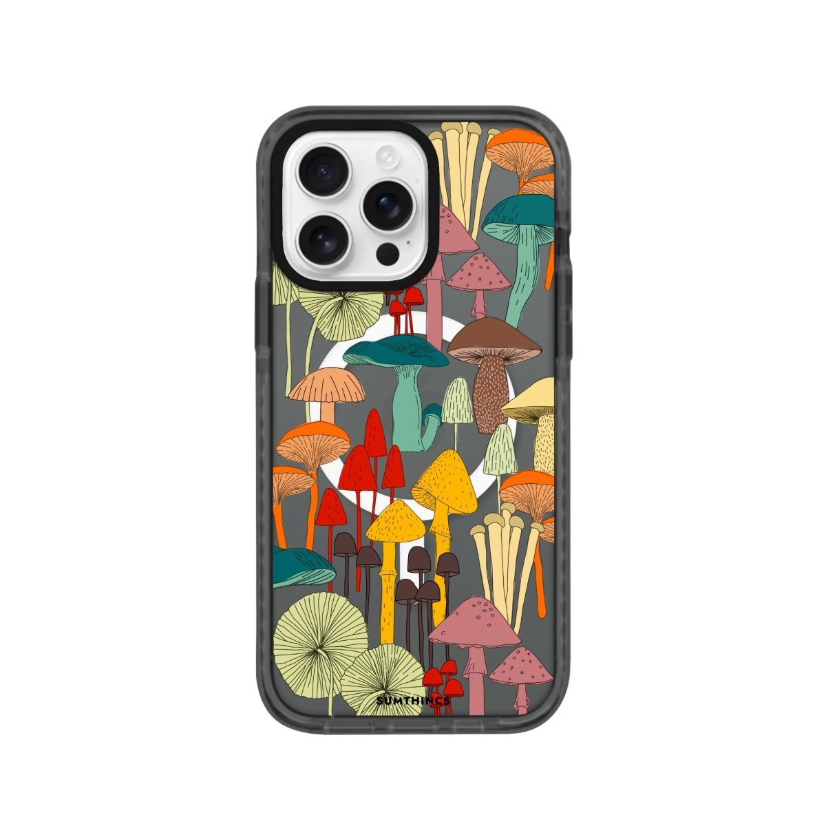 iPhone 16 Pro Mushrooms Magsafe Procase Şeffaf Telefon Kılıfı Antrasit - SUMTHINCS