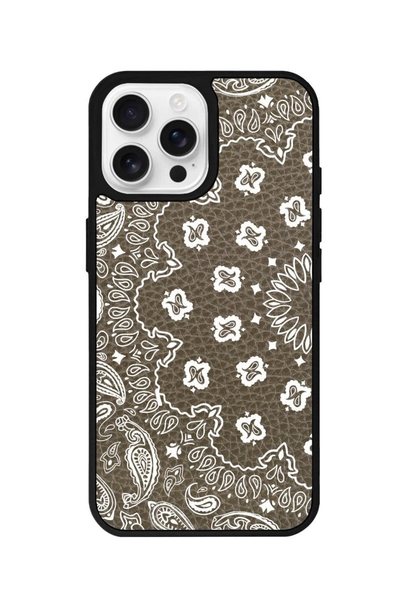 iPhone 16 Pro Paisley Leather Vegan Deri Telefon Kılıfı Haki - SUMTHINCS
