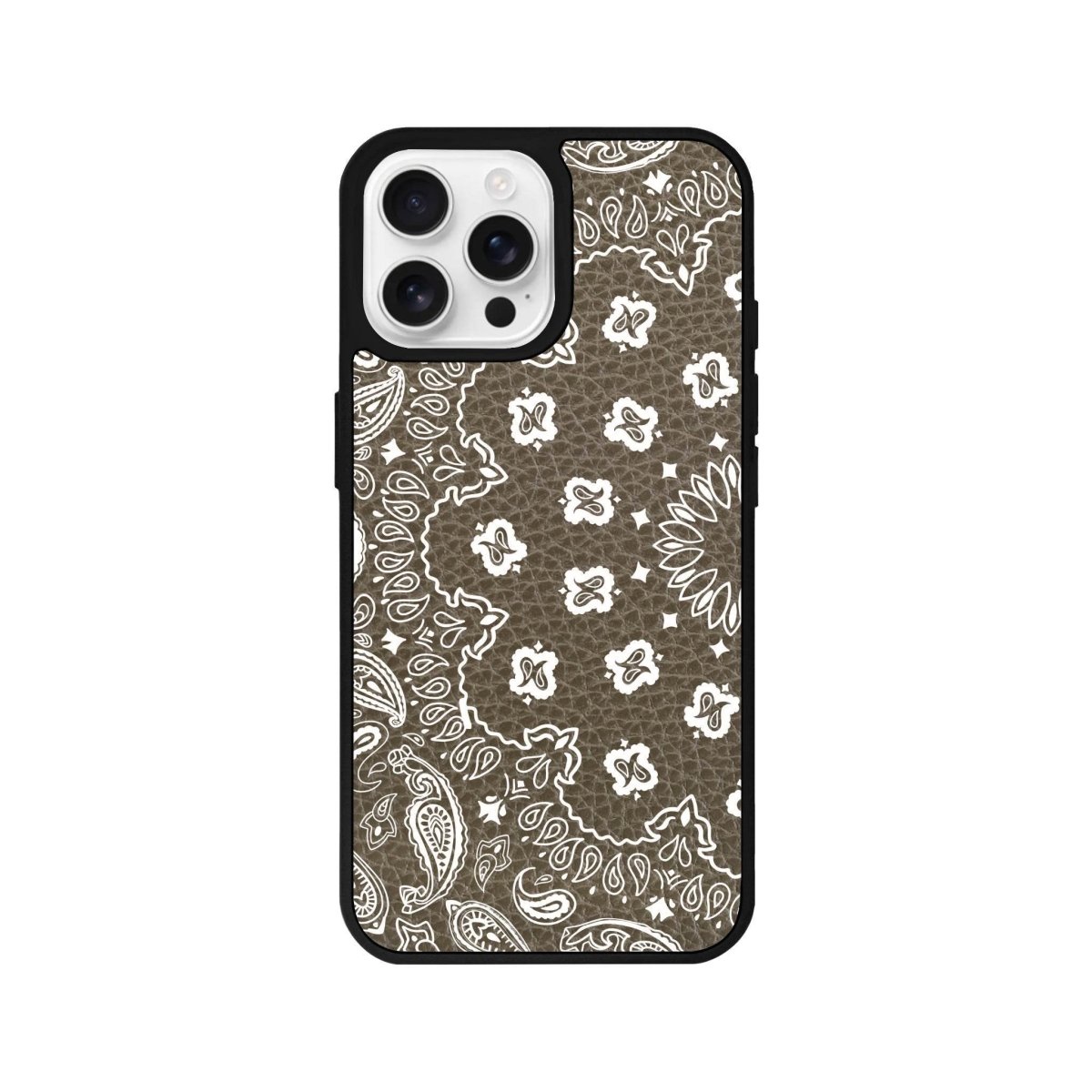 iPhone 16 Pro Paisley Leather Vegan Deri Telefon Kılıfı Haki - SUMTHINCS