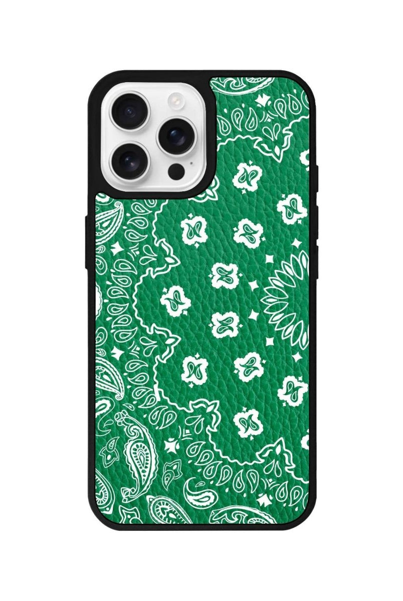 iPhone 16 Pro Paisley Leather Vegan Deri Telefon Kılıfı Yeşil - SUMTHINCS