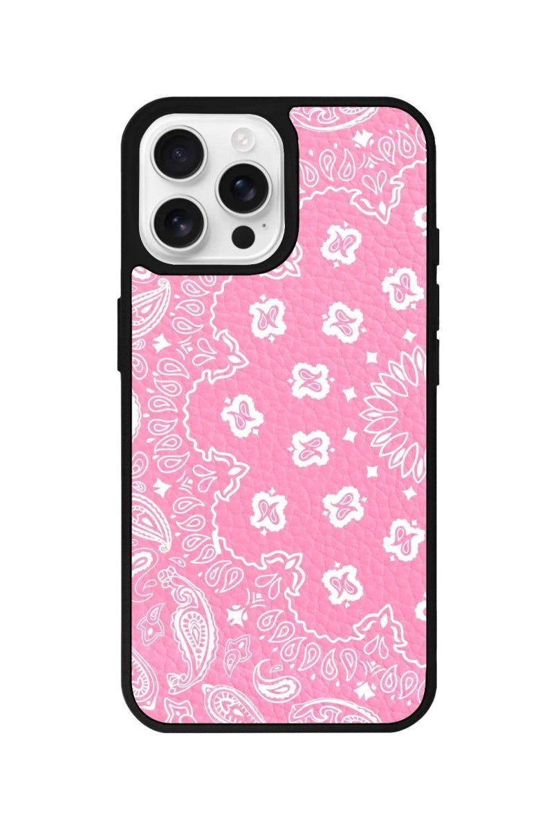 iPhone 16 Pro Paisley Leather Vegan Deri Telefon Kılıfı Pembe - SUMTHINCS