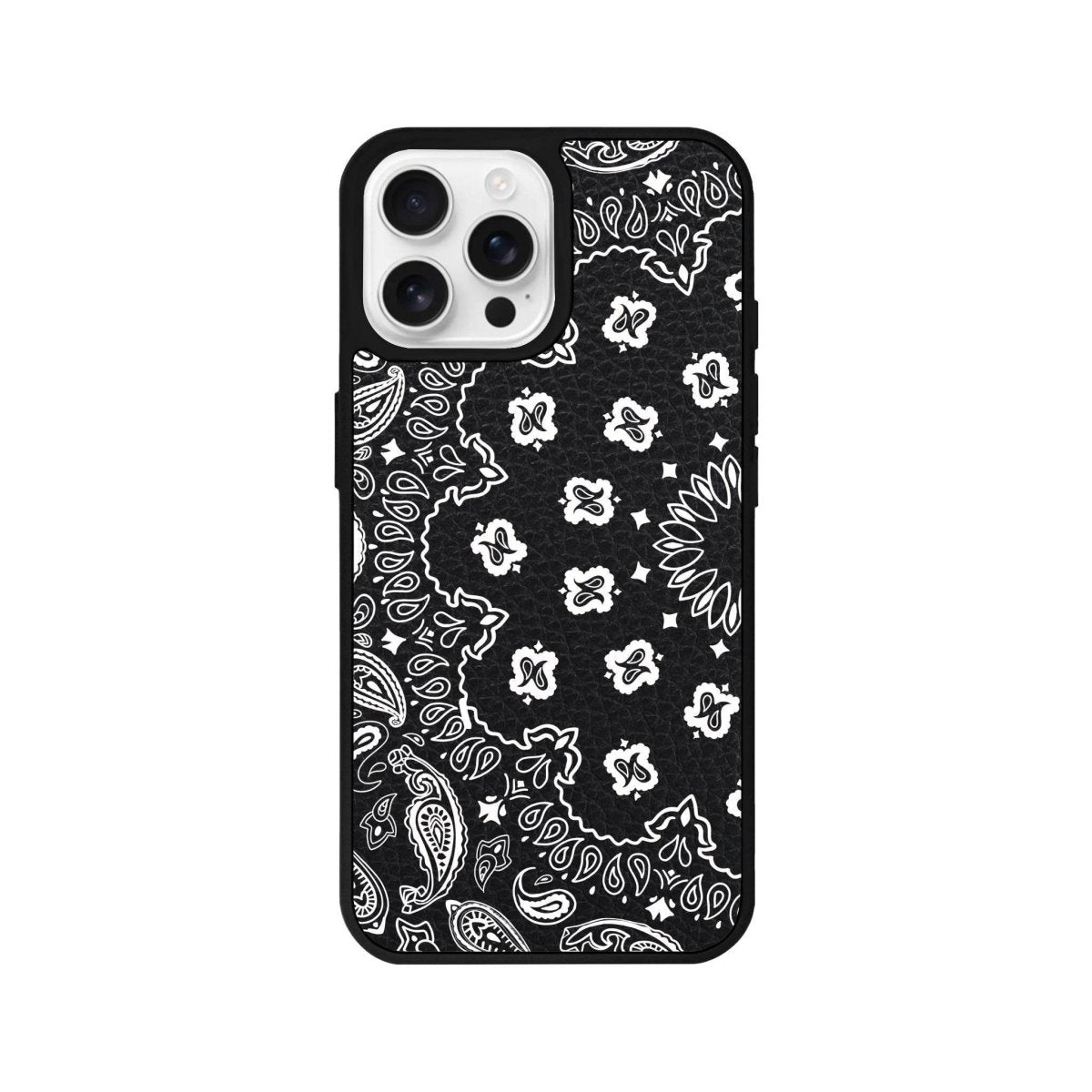 iPhone 16 Pro Paisley Leather Vegan Deri Telefon Kılıfı Siyah - SUMTHINCS