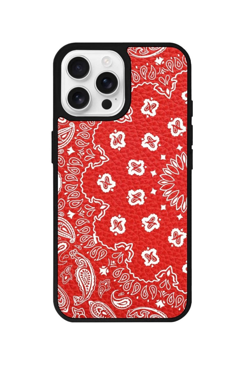 iPhone 16 Pro Paisley Leather Vegan Deri Telefon Kılıfı Kırmızı - SUMTHINCS