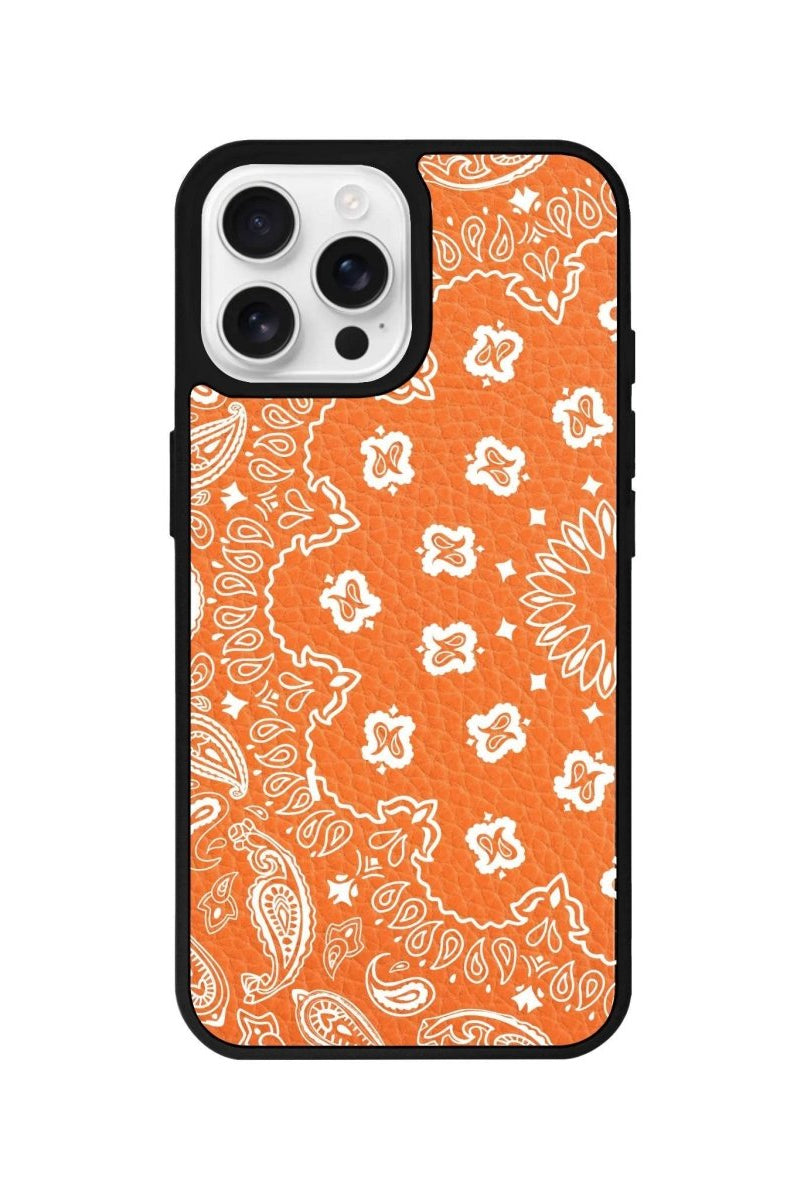 iPhone 16 Pro Paisley Leather Vegan Deri Telefon Kılıfı Turuncu - SUMTHINCS
