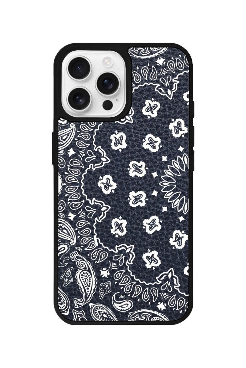 iPhone 16 Pro Paisley Leather Vegan Deri Telefon Kılıfı Pasifik Mavi - SUMTHINCS