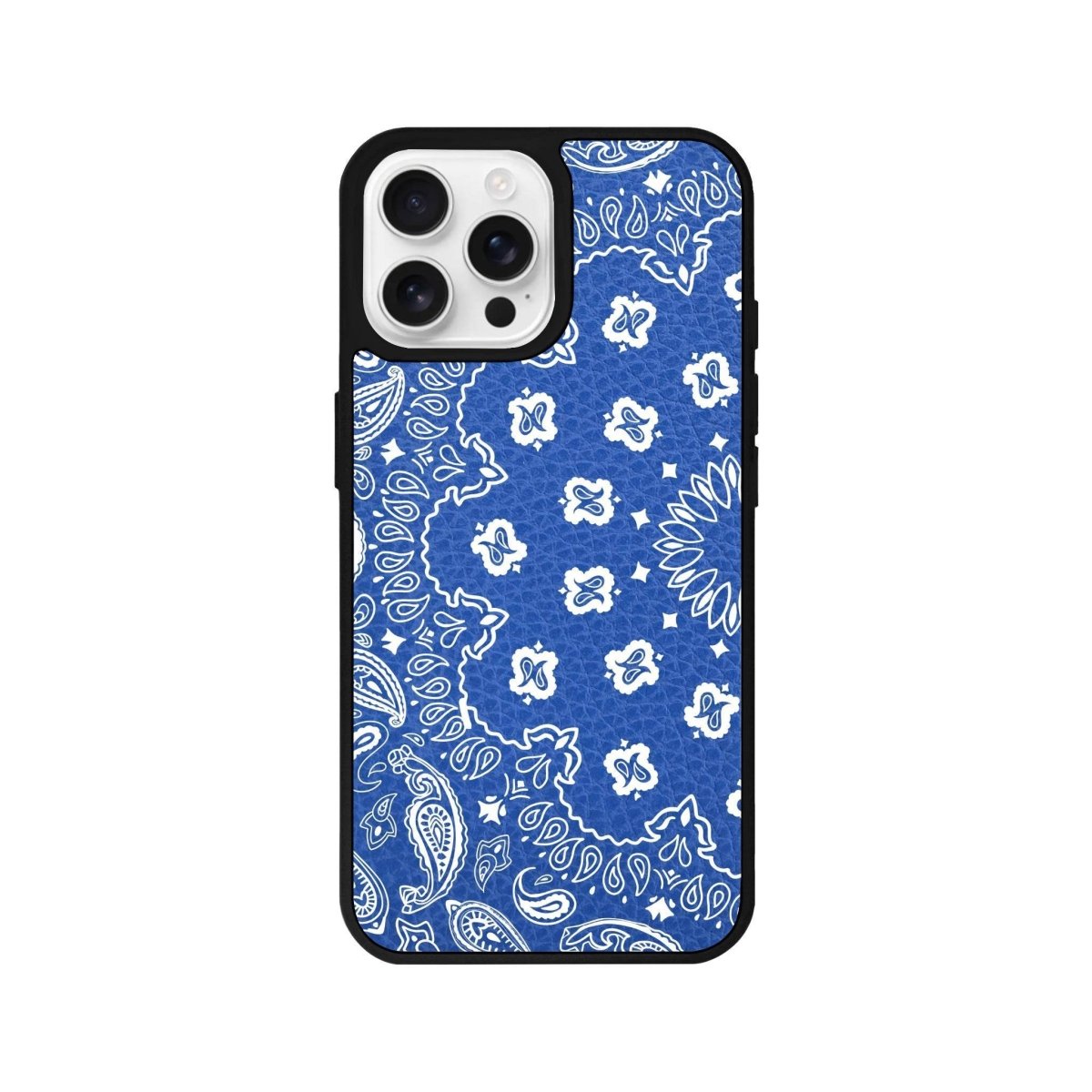 iPhone 16 Pro Paisley Leather Vegan Deri Telefon Kılıfı Mavi - SUMTHINCS