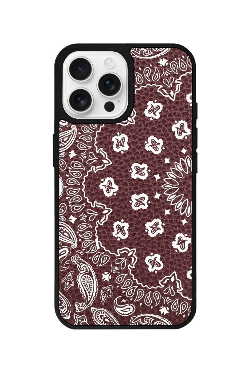 iPhone 16 Pro Paisley Leather Vegan Deri Telefon Kılıfı Bordo - SUMTHINCS