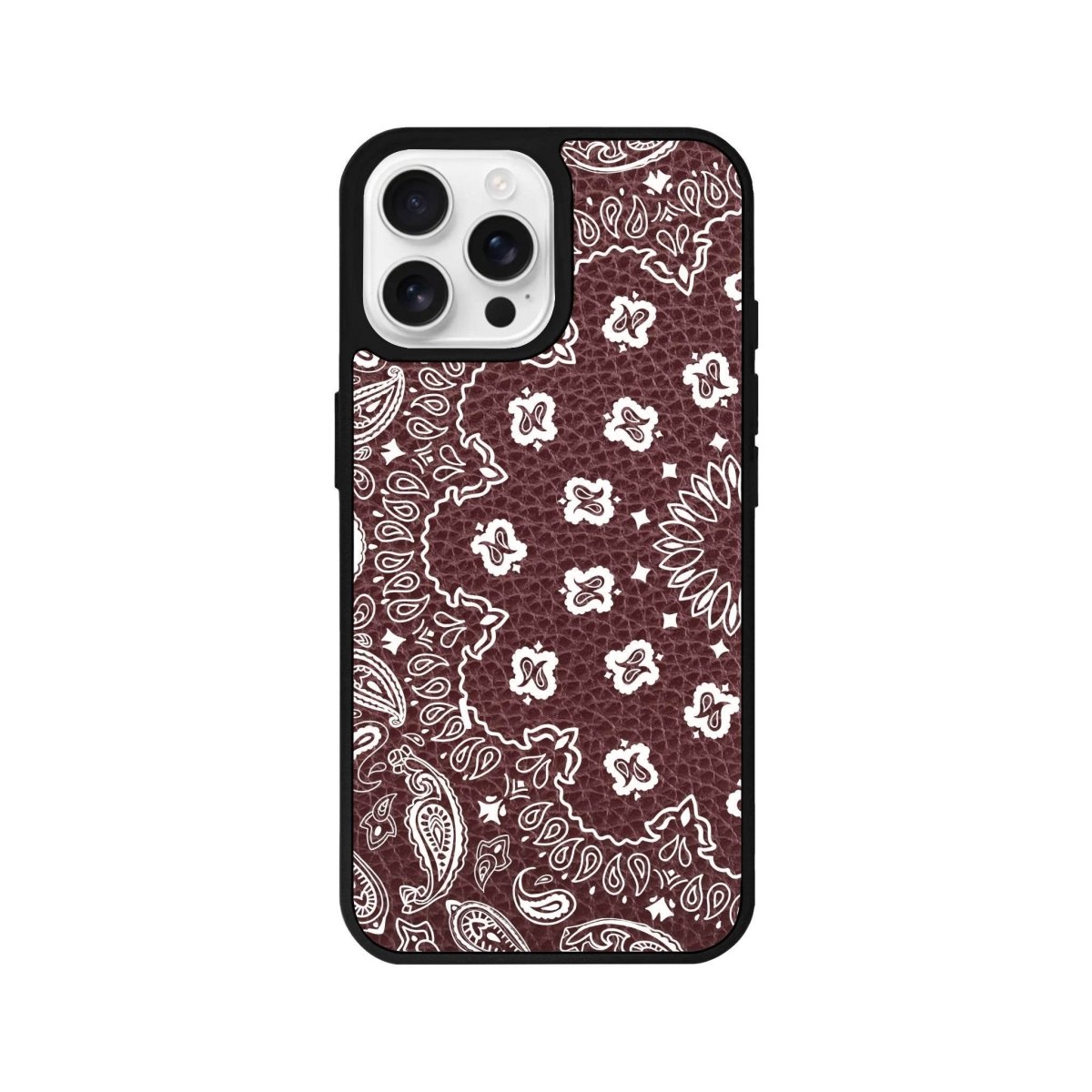 iPhone 16 Pro Paisley Leather Vegan Deri Telefon Kılıfı Bordo - SUMTHINCS