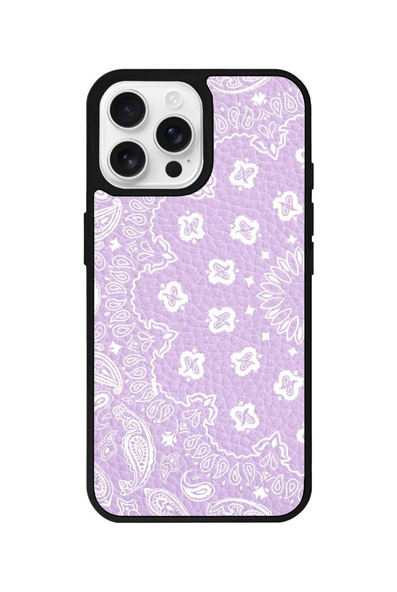 iPhone 16 Pro Paisley Leather Vegan Deri Telefon Kılıfı Lila - SUMTHINCS