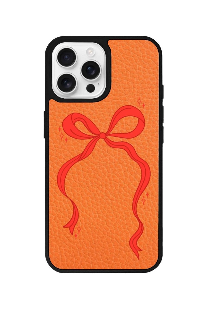 iPhone 16 Pro Red Bow Leather Vegan Deri Telefon Kılıfı Turuncu - SUMTHINCS